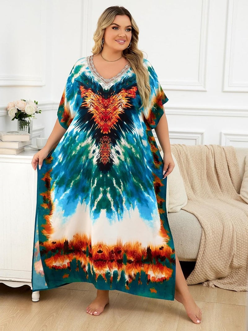 IMAGEKOPE Kaftan Dresses for Women Plus Size Bathing Suit Cover up Caftan Maxi Beach Dresses - Image 3